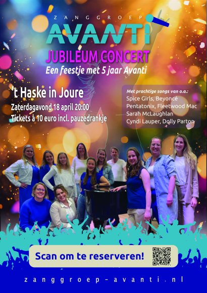 Poster jubileumconcert 5 jaar Zanggroep Avanti